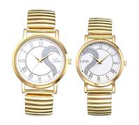 JewelryWe Men Women Couple Watch: His and Her Pairs Diamond Love Heart Wristwatch Roman Numerals Quartz Analog Elastic Band Valentine's Day Watch for Lovers Wedding Romantic