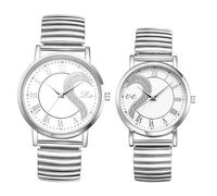 JewelryWe Men Women Couple Watch: His and Her Pairs Diamond Love Heart Wristwatch Roman Numerals Quartz Analog Elastic Band Valentine's Day Watch for Lovers Wedding Romantic