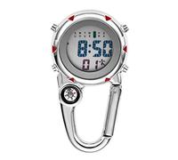 JewelryWe Men Women Digital Clip Watch Mini Microlight Watch Backpack Buckle Belt Fob for Rock Climbing Doctors Nurses Chefs, Silver-Red