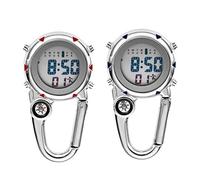 JewelryWe Men Women Digital Clip Watch Mini Microlight Watch Backpack Buckle Belt Fob for Rock Climbing Doctors Nurses Chefs, Black&Red