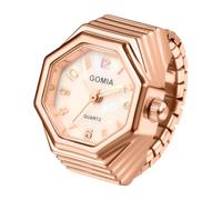 JewelryWe Men Women Finger Watch - Stretchy Elastic Band Octagon Dial Quartz Analog Novelty Ring Watches