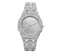 JewelryWe Men Women Iced Out Watches Gold Tone Quartz Watch Stylish Rhinestone Business Casual Dress Wristwatches for Halloween