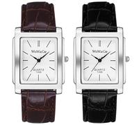 JewelryWe Men's Analogue Quartz Watch Men's Classic Retro Rectangular Business Casual Watch with Leather Strap Black/Brown, 2 Pieces (Black + Brown), Strap.