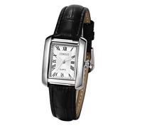 JewelryWe Men's and Women's Rectangular Leather Watch, 1 ATM Analogue Quartz Wristwatch, Simple Couple Watch with Roman Numerals, Valentine's Day Gift, Women's Black