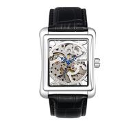 JewelryWe Men's Automatic Mechanical Watch: Leather Band Timepiece with Square Case and Luminous Hands - Self-Winding No Battery - Fits 7.48"-9.06" - Business Casual Accessory