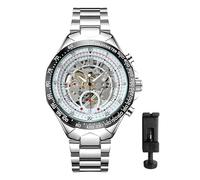 JewelryWe Men's Automatic Skeleton Watch: Gold-Tone Mechanical Movement Roman Numeral Black Dial - Adjustable Stainless Steel Band Business Fashion Dress Timepiece