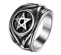 JewelryWe Men's Baphomet Satanic Ring: Devil Pentagram Goat Signet Hypoallergenic Stainless Steel Rings Band Talisman Amulet Jewelry Gift