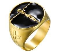 JewelryWe Men's Christian Jesus Cross Ring 316L Stainless Steel Catholic Ring Religious Jewelry for Men Boys
