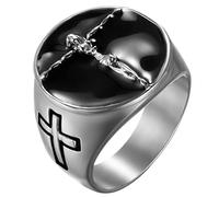 JewelryWe Men's Christian Jesus Cross Ring 316L Stainless Steel Catholic Ring Religious Jewelry for Men Boys