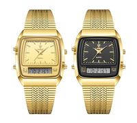 JewelryWe Men's Chronograph Multifunctional Watch 30 m Waterproof Military Analogue Digital Watch Men's Stainless Steel Rectangular Digital Watch Sports Watch with LED Multi-Time Calendar Alarm Clock