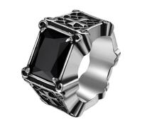 JewelryWe Men's Cross Signet Ring: Rectangular Black Onyx Gemstone Stainless Steel Pinky Ring 13MM Width Gothic Knight Gift for Lover Father Sizes 7-13