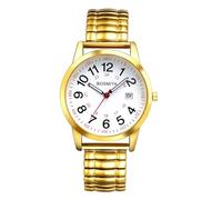 JewelryWe Men's Elastic Band Watches: Women Quartz Analog Easy to Read Calendar Dial Stainless Steel Expansion Strap Bussiness Casual Wristwatch