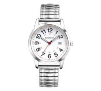JewelryWe Men's Elastic Band Watches: Women Quartz Analog Easy to Read Calendar Dial Stainless Steel Expansion Strap Bussiness Casual Wristwatch
