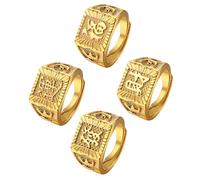 JewelryWe Men's Gold Signet Ring: 3-4Pcs Gold Plated Kanji Rings Rich Luck Wealth Adjustable Open Thumb Finger Rings Set for Fathers Day Birthday Wedding Anniversary