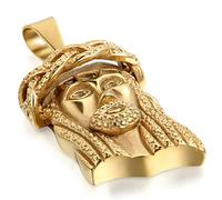 JewelryWe Mens Gold Tone Stainless Steel Crowned Christian Jesus Pendant Necklace with 22" Chain