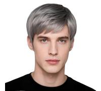 JewelryWe Men's Grey Short Wig: Adjustable Comfortable Fit Side Parting Realistic Synthetic Cosplay Hairpiece for Parties Costumes Daily Use