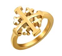 JewelryWe Men's Jerusalem Cross Ring: Cross-shaped Stainless Steel Religious Rings Crusader Symbol Amulet Christian Catholic Faith Jewelry for Baptism