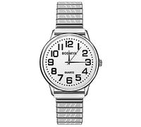 JewelryWe Men's Large Numbers Stretch Wrist Watch - Simple and Elegant Quartz Elastic Strap Watch Ultra-Clear and Easy to Read for The Elderly and Visually Impaired, Silver, Bracelet