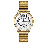 JewelryWe Men's Large Numbers Stretch Wrist Watch - Simple and Elegant Quartz Elastic Strap Watch Ultra-Clear and Easy to Read for The Elderly and Visually Impaired, Gold, Gold, Bracelet