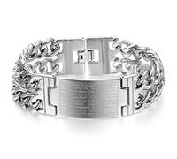 JewelryWe Men's Large Wide Heavy Stainless Steel Bracelet Silver Cross English Bible Lords Prayer Link Wrist