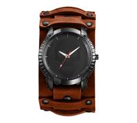 JewelryWe Men's Leather Cuff Watch - Punk Skull Analog Quartz Watches Hip Hop Gothic Steampunk Wide Leather Wristwatches for Halloween