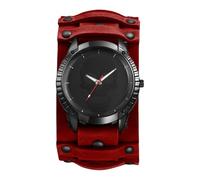 JewelryWe Men's Leather Cuff Watch - Punk Skull Analog Quartz Watches Hip Hop Gothic Steampunk Wide Leather Wristwatches for Halloween