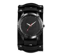 JewelryWe Men's Leather Cuff Watch - Punk Skull Analog Quartz Watches Hip Hop Gothic Steampunk Wide Leather Wristwatches for Halloween