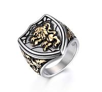 JewelryWe Mens Lion Shield Signet Ring,Cool Gothic Lion Shield Stainless Steel Mens Womens King Crown Ring(Size P1/2)