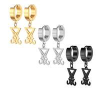 JewelryWe Mens Lucifer Sigil Earrings: 3 Pieces Seal of Satan Satanic Symbol Earring - Religious Jewellery Gifts for Husband Boyfriend Lover