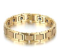 JewelryWe Men's Magnetic Bracelet Luxury Checked Square I Link Magnetic Bracelet Tungsten Tungsten Carbide Bangle - Gold (customisable)