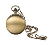 JewelryWe Men's Mechanical Pocket Watch: Classic Antique Bronze Double Open Case with Blue Roman Numerals Dial Hand-Wind Movement Analog Fob Watches with 14.96 Inch Waist Chain