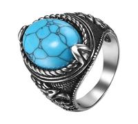 JewelryWe Men's Oval Turquoise Ring: Women Vintage Blue Turquoise Stone Stainless Steel Signet Thumb Biker Rings Jewelry Gift for Dad Sizes P1⁄2-Z1⁄2