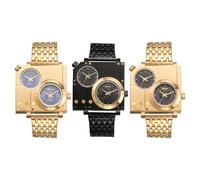 JewelryWe Men's Oversized Square Watch: Dual Time Zone Large Face Case with Stainless Steel Strap Watches Two-Dial Analog Quartz Wristwatch for Work Casual