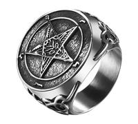 JewelryWe Men's Pentagram Ring: Sulfur Satan Demon Devil Symbol Baphomet Leviathan Stainless Steel Signet Ring Amulet Jewelry Gift