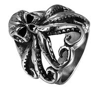 JewelryWe Men's Retro Octopus Skull Ring Norse Viking Pirate Skull Head Ring Stainless Steel Gothic Punk Biker Rings Band (Size 8)