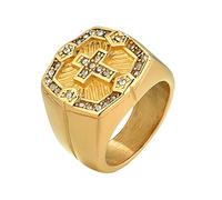 JewelryWe Mens Ring Gold Plated Stainless Steel Rhinestone Cross Prayer Rings, for Xmas