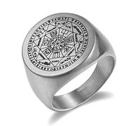 JewelryWe Men's Ring Seals of The Seven Archangels Rings Statement Stainless Steel Flat Top Signet Rings Band,Silver(Size 7)