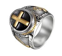 JewelryWe Men's Ring,Stainless Steel Black & Silver Christian Holy Cross Prayer Ring SPJ Size V1/2