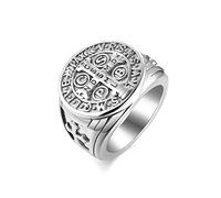 JewelryWe Mens Ring,Vintage St Benedict Exorcism Stainless Steel Ring Demon Protection Ghost Hunter CSBP