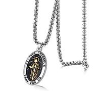 JewelryWe Men's Saint Jude Thaddeus Jesus Oval Medal Stainless Steel Pendant Necklace(Silvergold)