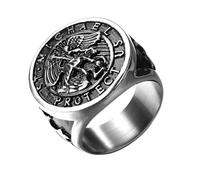 JewelryWe Men's Saint Michael Ring: Silver St. Michael Figurine Religious Signet Stainless Steel Hypoallergenic Amulet Ring Jewelry Gift Size P-Z