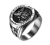 JewelryWe Men's Saint Michael Ring: Silver St. Michael Figurine Religious Signet Stainless Steel Hypoallergenic Amulet Ring Jewelry Gift Size P-Z
