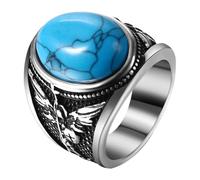 JewelryWe Men's Saint Michael Ring: the Archangel Oval Turquoise Shield Guardian Stainless Steel Catholic Medal Amulet Gift Religious Faith Jewelry