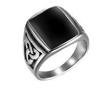 JewelryWe Mens Signet Ring,Celtic Knot Stainless Steel Black & Silver Tone Ring Band(Size 9)