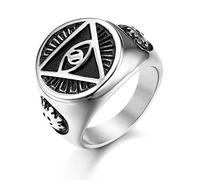 JewelryWe Mens Signet Ring,Silver Tone Illuminati The All-Seeing-Eye Pyramid/Eye Symbol Stainless Steel Rings Band(Size V1/2)