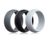 JewelryWe Men's Silicone Ring,Pack of 3 Glossy Silicone Wedding Rings Promise Anniversary Ring Bands(Size T 1/2)