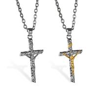 JewelryWe Mens Silver Cross Necklace: 2PCS Jesus Women Stainless Steel Crucifix Pendant Religious Christian Baptism Gifts for Boys Girls with 22 Inch Chain Gift Bag