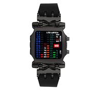 JewelryWe Men's Square Binary Watch LED Digital Binary 30M Waterproof Watches Silicone Band Sports Wristwatch His and Her Watch Set
