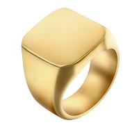 JewelryWe Mens Stainless Steel Biker Signet Ring Engravable Heavy Polished, Gold Tone(S)