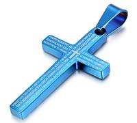 JewelryWe Men's Stainless Steel Lords Prayer Cross Pendant Necklace,Blue, 21.3 inch Chain (with Gift Bag)